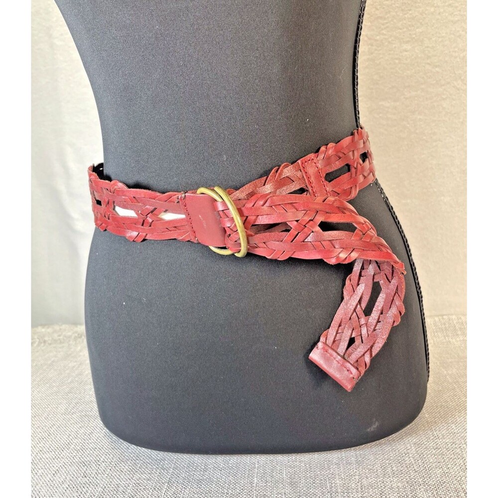 Old Navy Genuine Leather Belt Size L Women Red Woven Braided Fashion